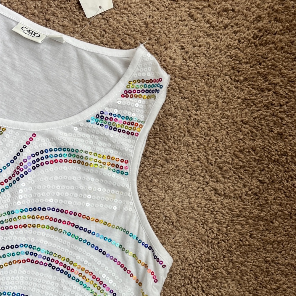 Cato White Sequin Embellished Tank Top - Picture 2 of 6